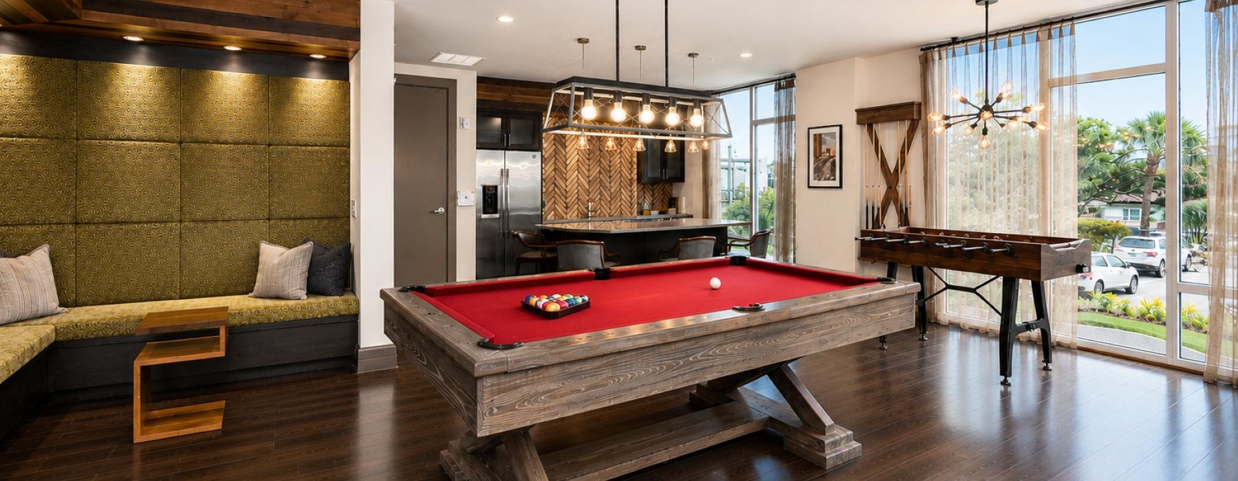 a pool table in a room