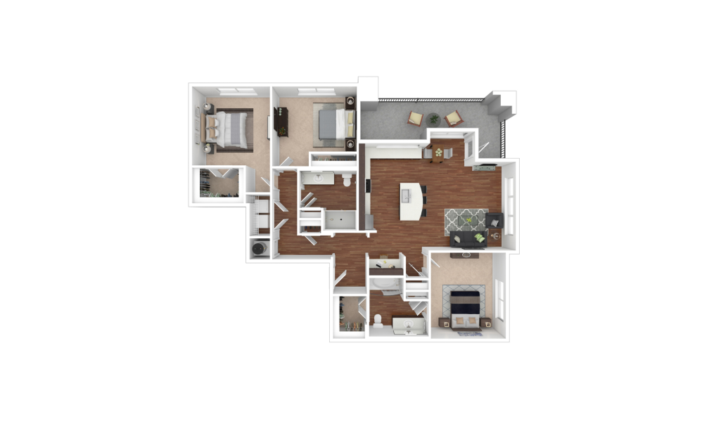 Cedar - 3 bedroom floorplan layout with 2 bathrooms and 1335 square feet