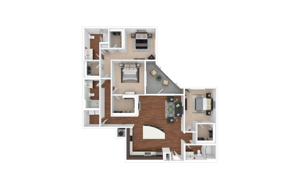 Cleveland - 3 bedroom floorplan layout with 3 bathrooms and 1594 square feet