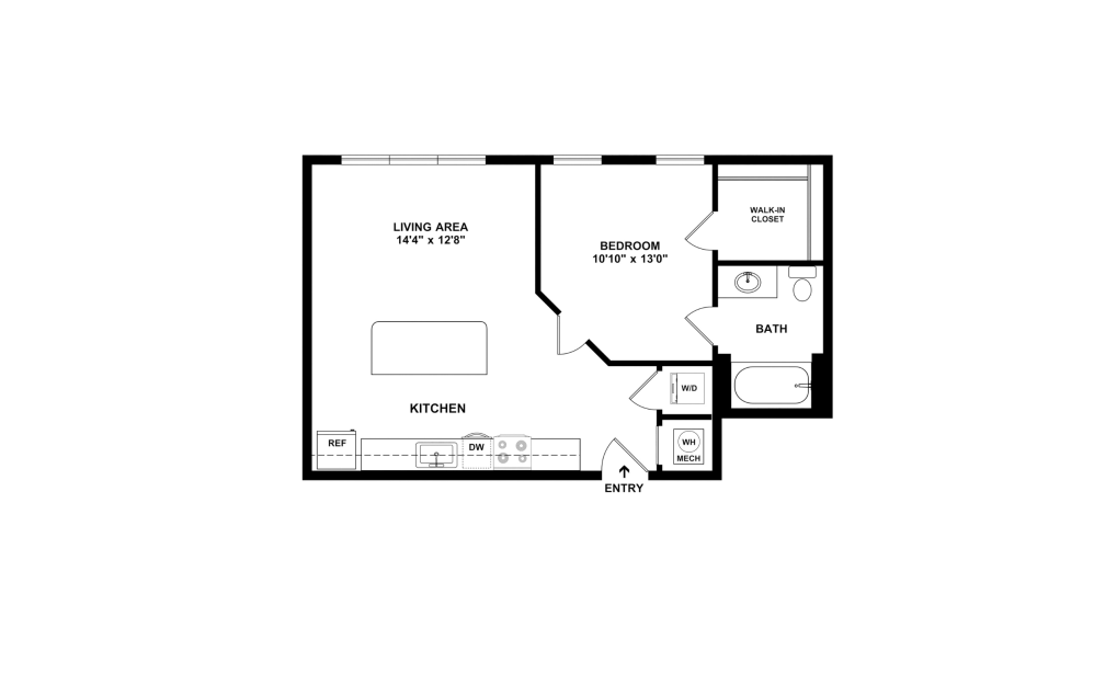 Howard - Studio floorplan layout with 1 bathroom and 617 square feet (2D)