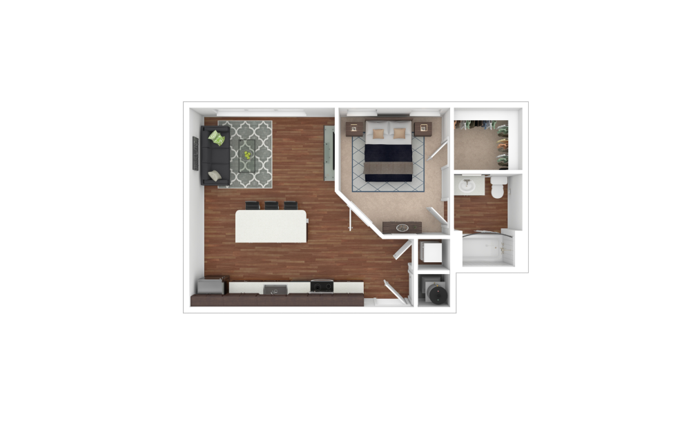 Howard - Studio floorplan layout with 1 bathroom and 617 square feet
