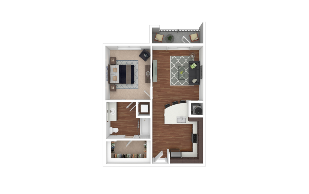 Kennedy - 1 bedroom floorplan layout with 1 bathroom and 676 square feet