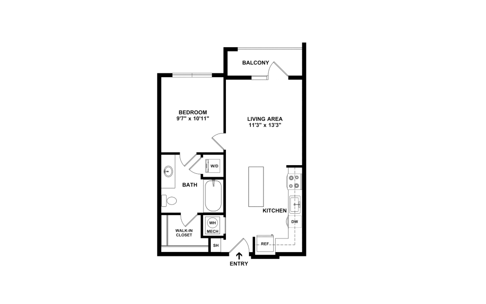 Platt - Studio floorplan layout with 1 bathroom and 578 square feet (2D)