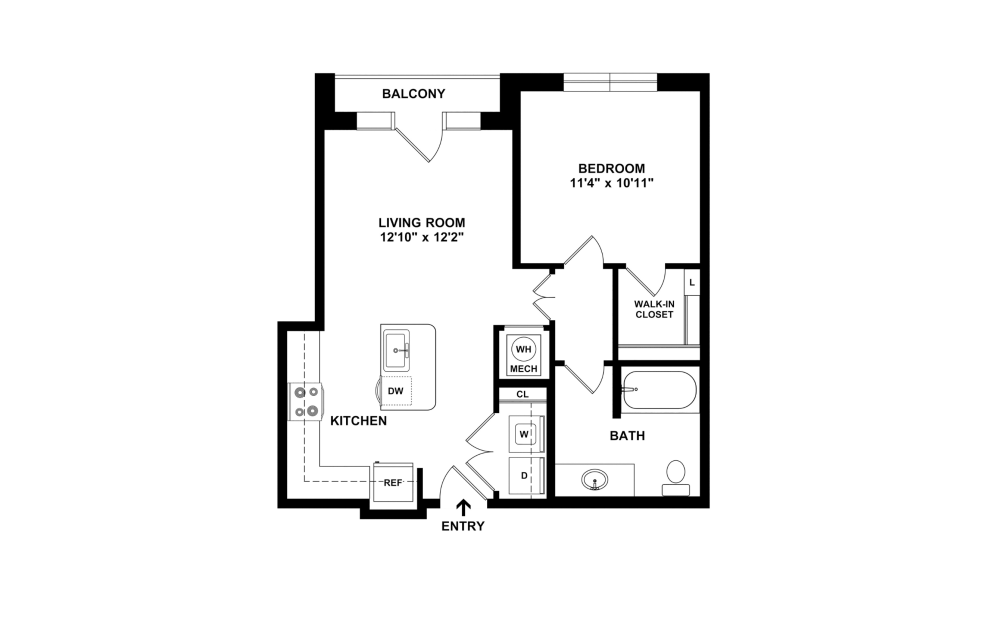 Rome - 1 bedroom floorplan layout with 1 bathroom and 649 square feet (2D)