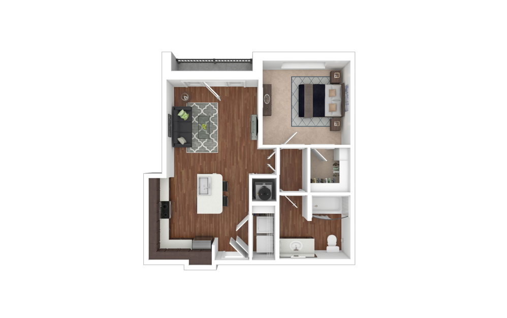 Rome - 1 bedroom floorplan layout with 1 bathroom and 649 square feet