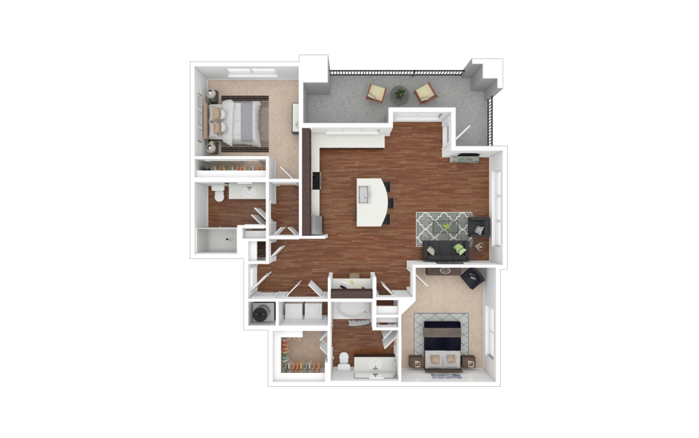 Willow - 2 bedroom floorplan layout with 2 bathrooms and 1069 square feet