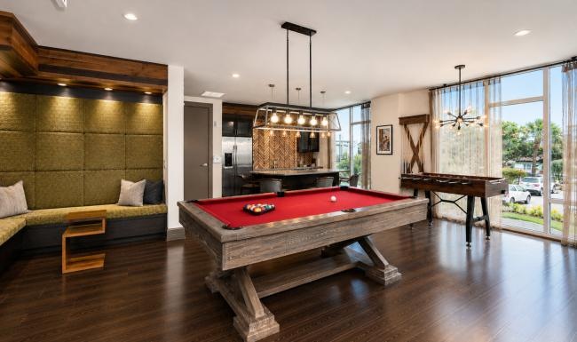 a pool table in a room